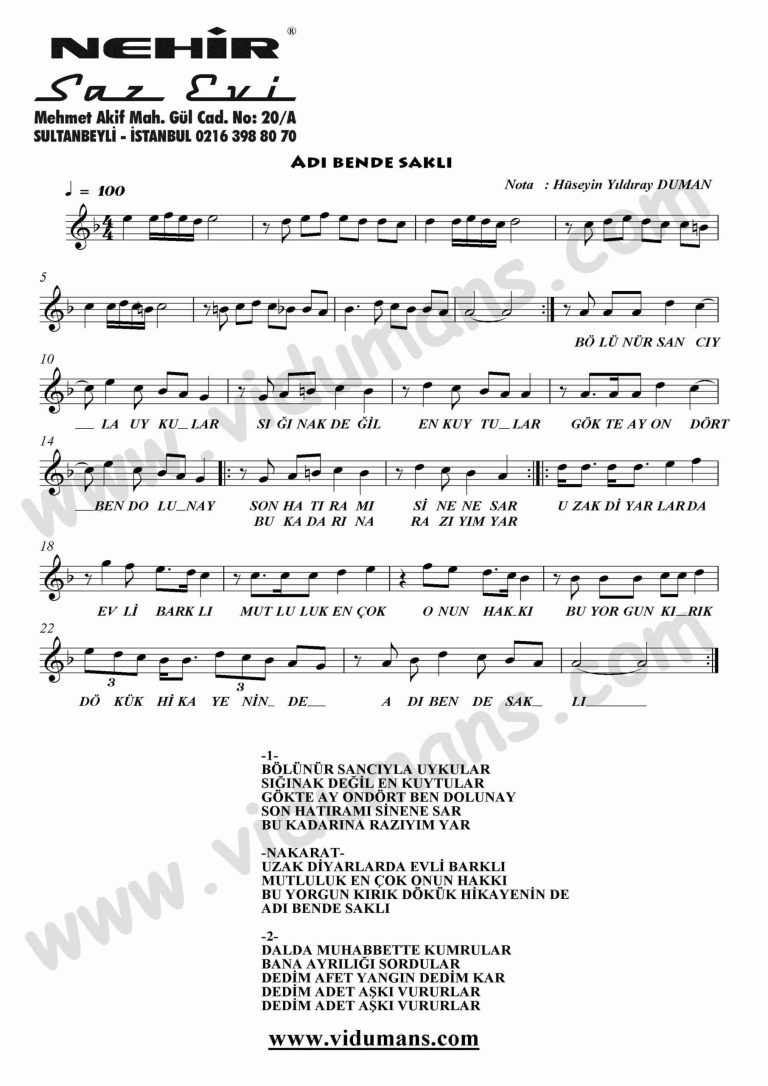 Adi Bende Sakli-Keman-Notalari