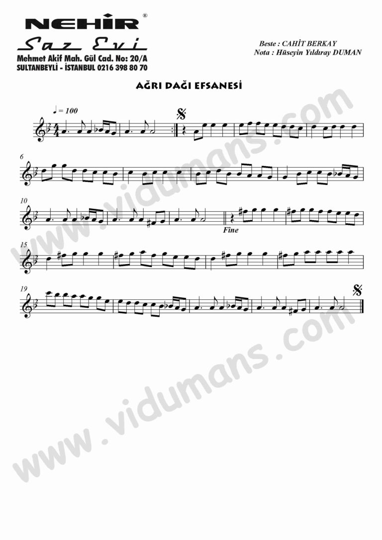 Agri Dagi Efsanesi-Keman-Notalari