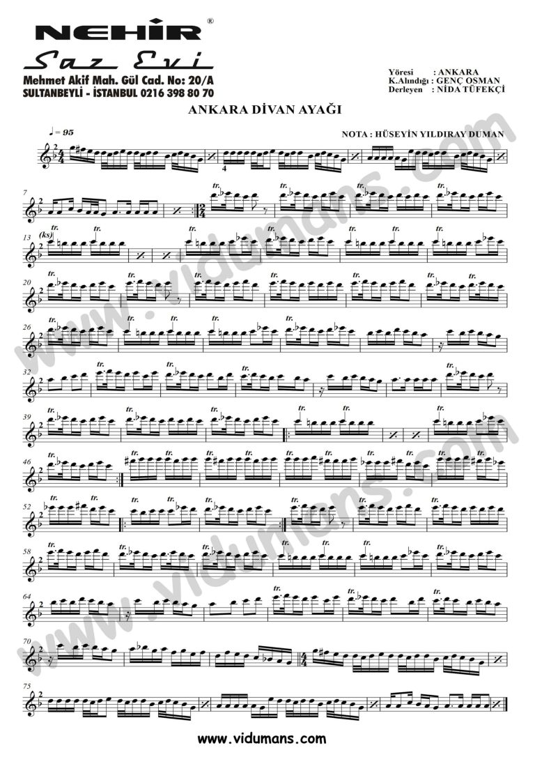 Ankara Divan Ayagi-Baglama-Saz-Notalari