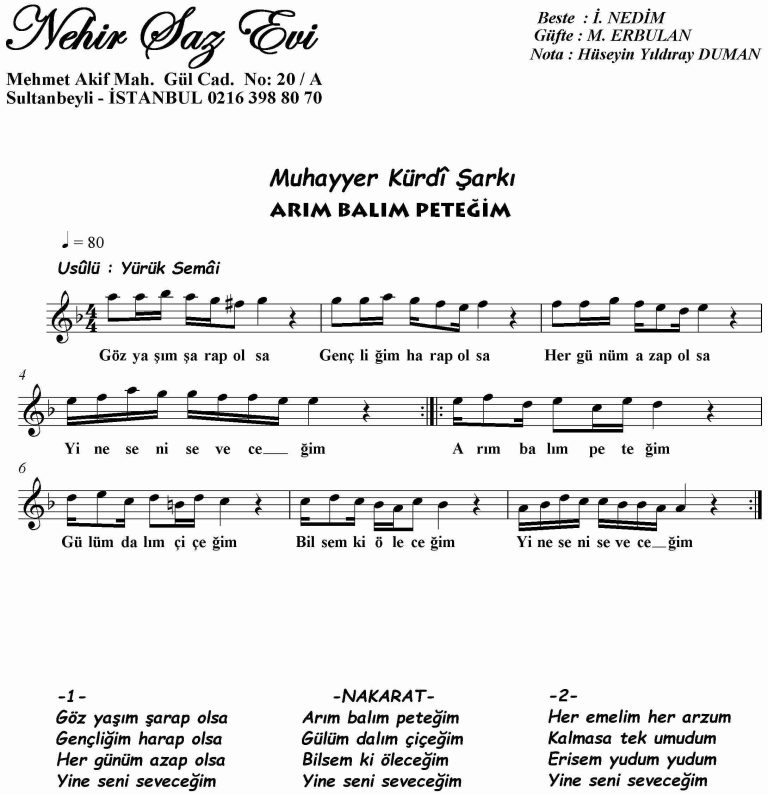 Arim Balim Petegim-Keman-Notalari