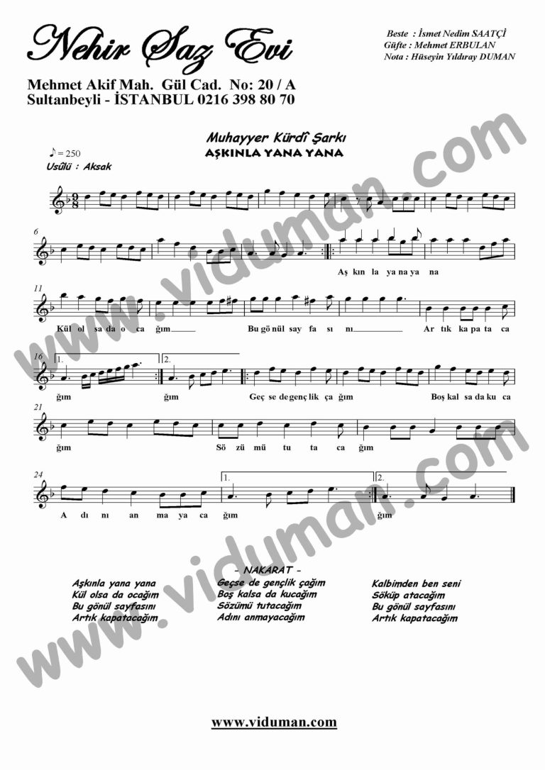 Askinla Yana Yana-Keman-Notalari