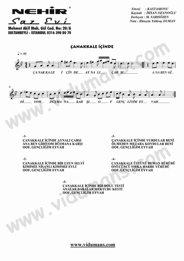 Canakkale Icinde-Keman-Notalari
