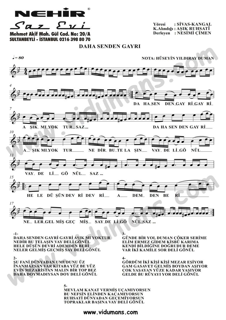 Daha Senden Gayri-Baglama-Saz-Notalari