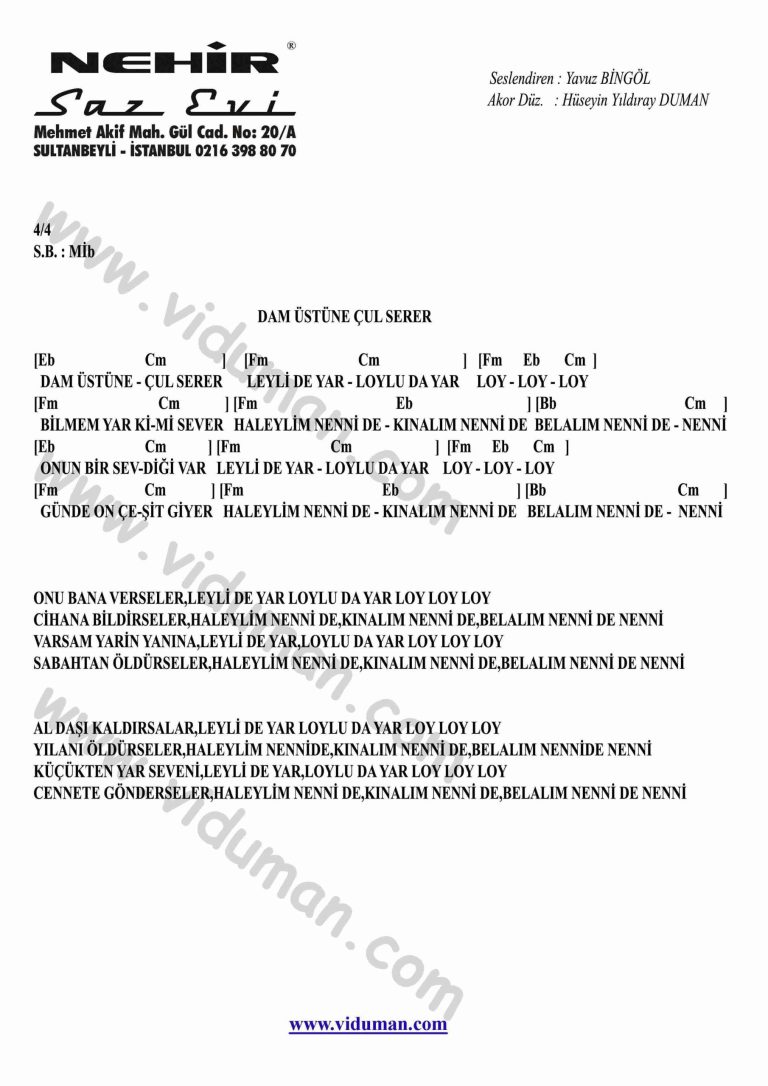 Dam Ustune Cul Serer-Gitar-Ritim-Akorlari