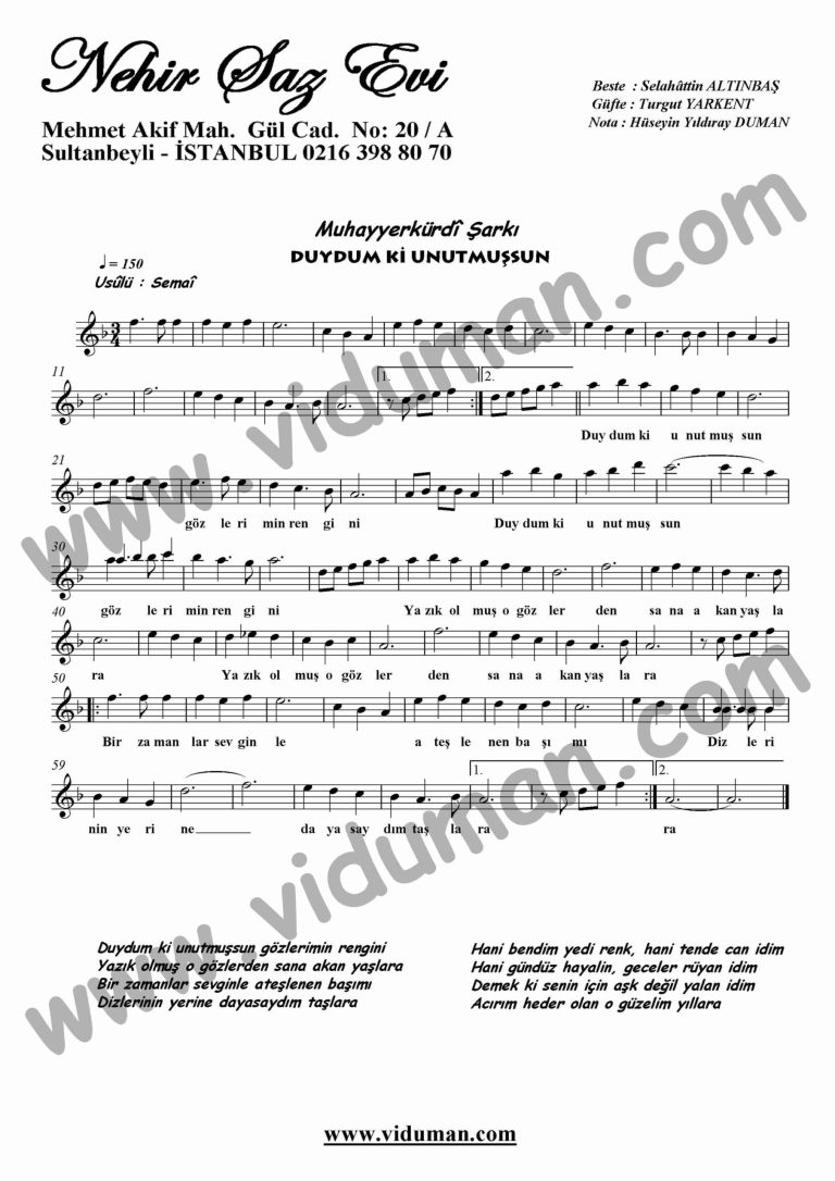 Duydum Ki Unutmussun-Keman-Notalari