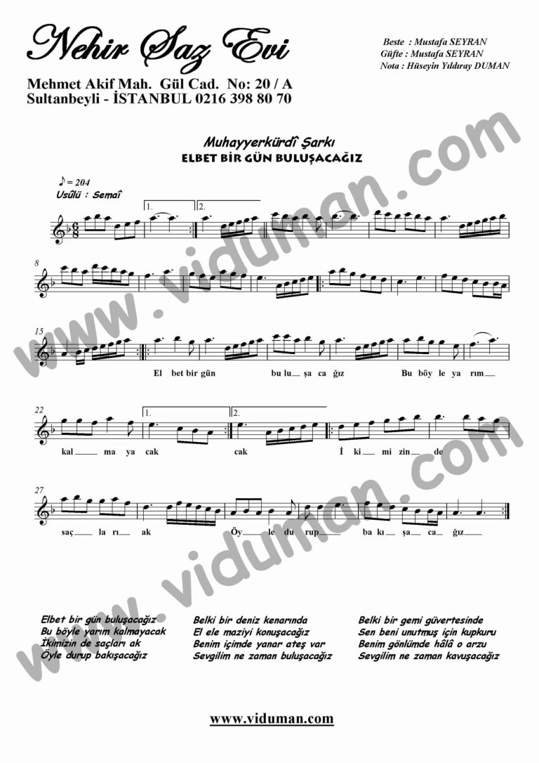 Elbet Bir Gun Bulusacagiz-Keman-Notalari