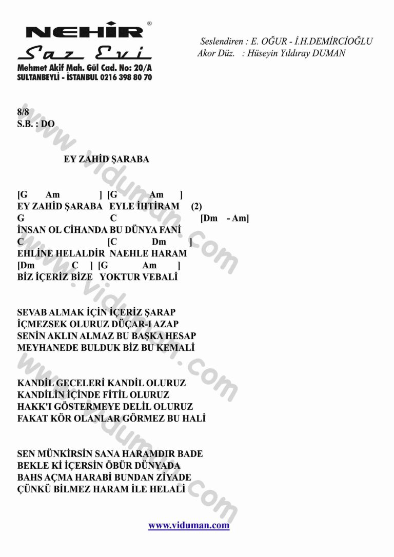 Ey Zahid Saraba Ritim-Gitar-Ritim-Akorlari