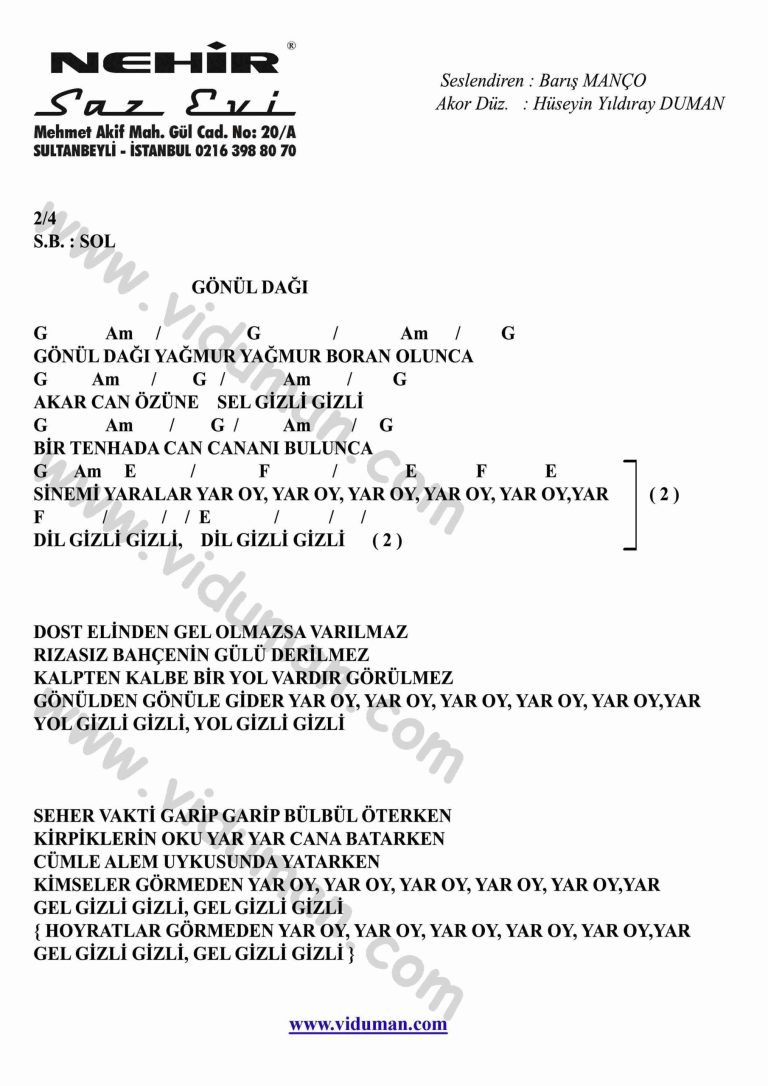 Gonul Dagi-Gitar-Ritim-Akorlari