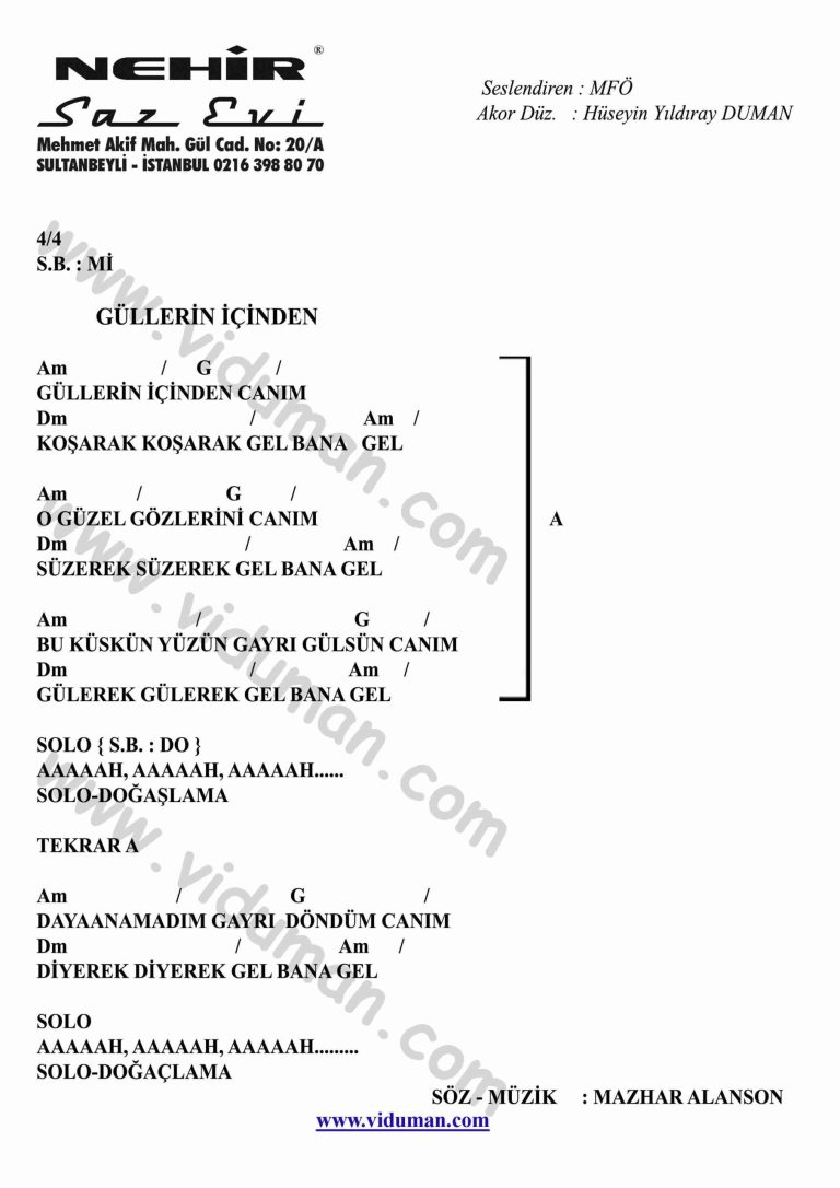 Gullerin Icinden-Gitar-Ritim-Akorlari