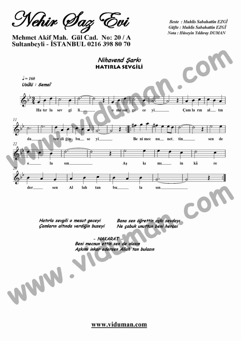 Hatirla Sevgili-Keman-Notalari