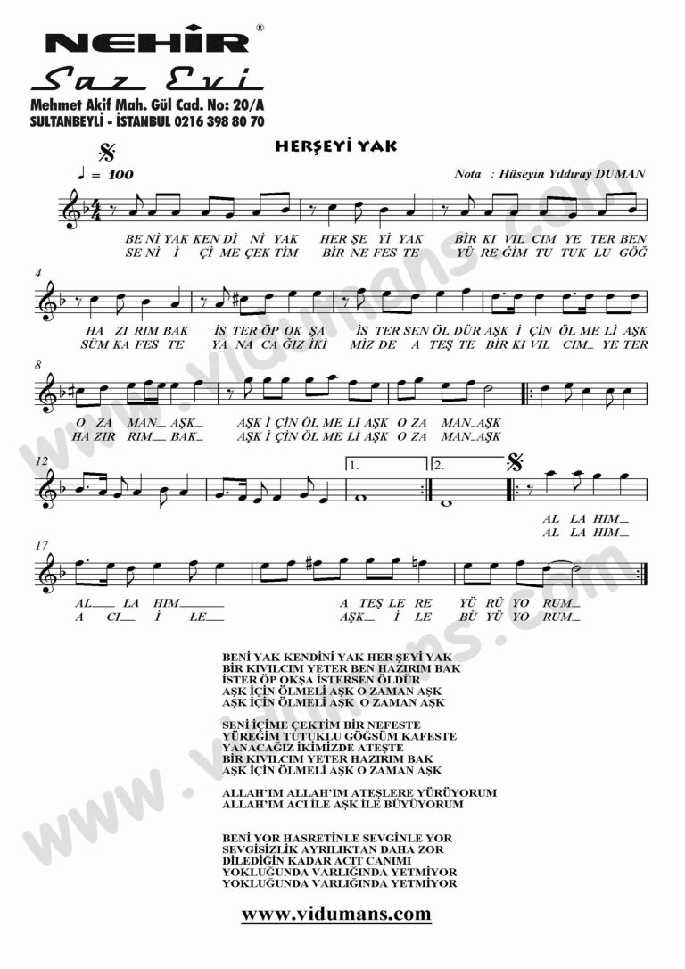 Herseyi Yak-Keman-Notalari