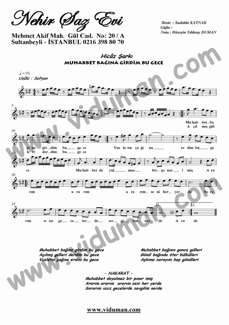 Muhabbet Bagina Girdim Bu Gece-Keman-Notalari