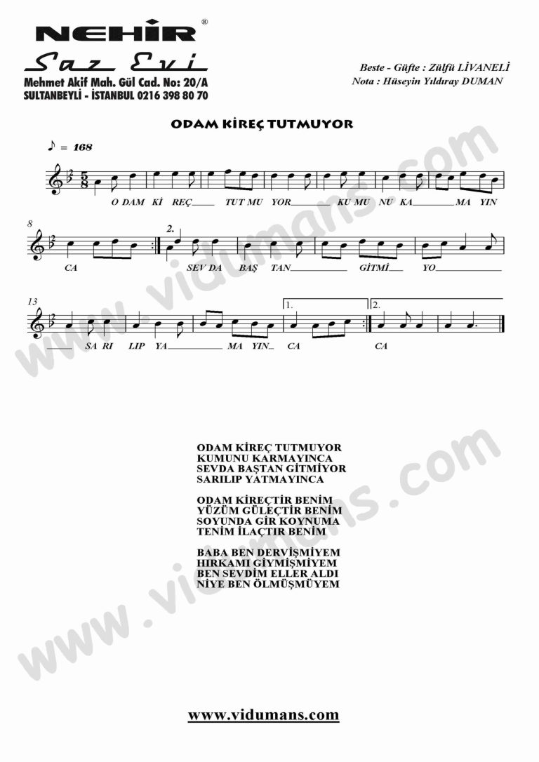 Odam Kirec Tutmuyor-Keman-Notalari