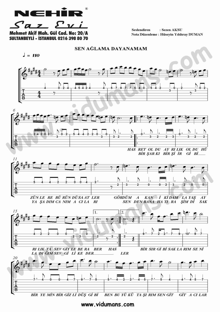 Sen Aglama Dayanamam_1-Gitar-Tab-Solo-Notalari