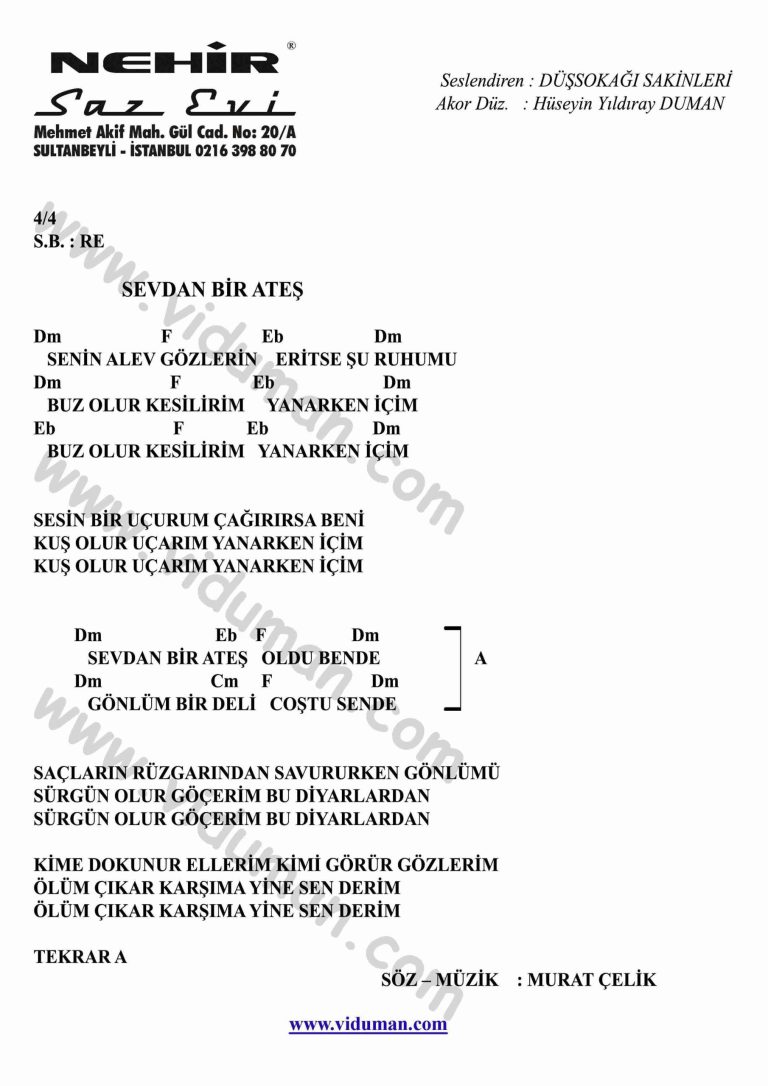 Sevdan Bir Ates-Gitar-Ritim-Akorlari