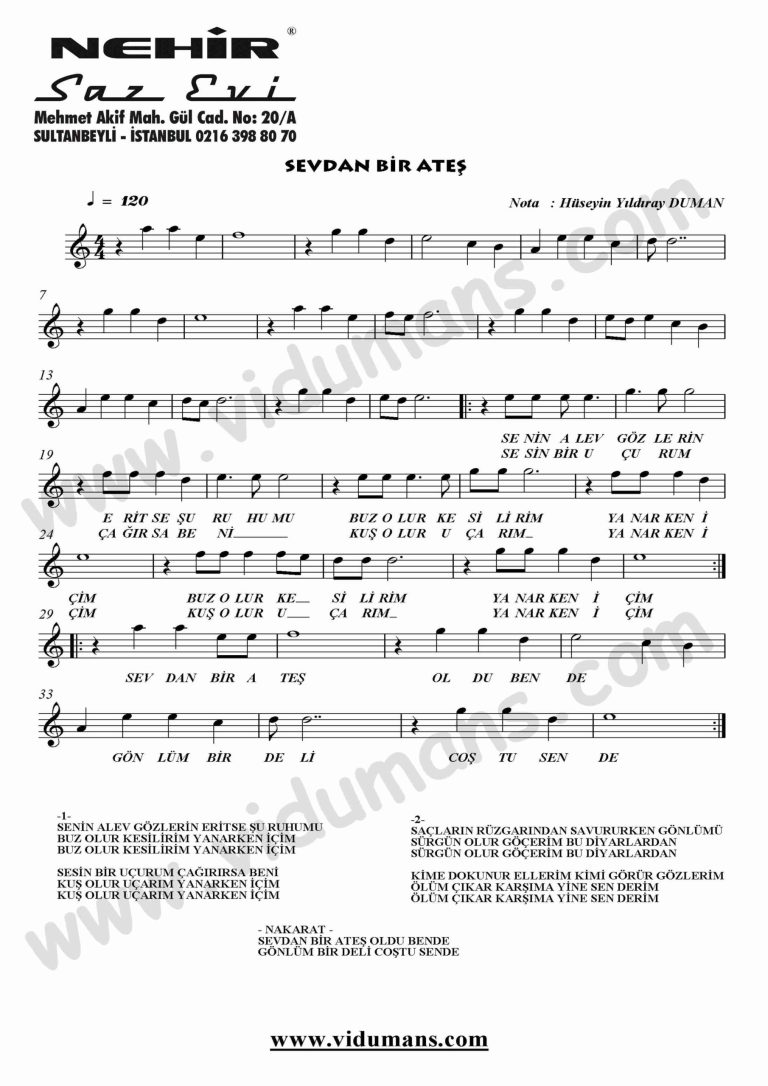 Sevdan Bir Ates-Keman-Notalari