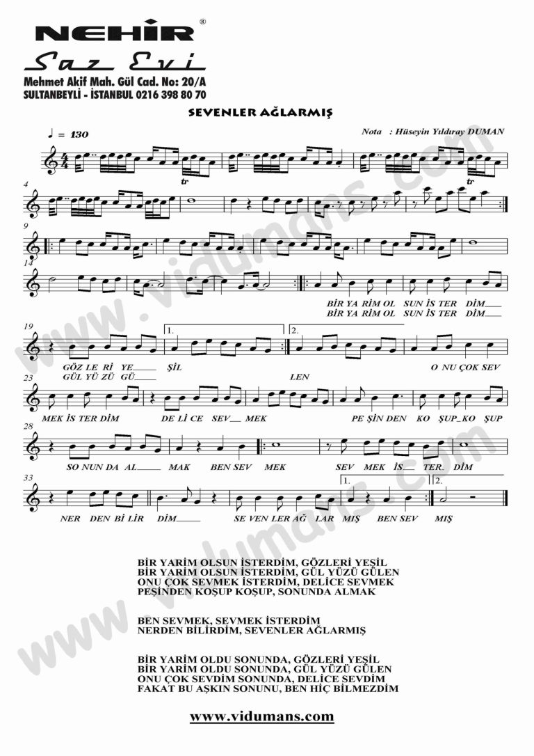 Sevenler Aglarmis-Keman-Notalari