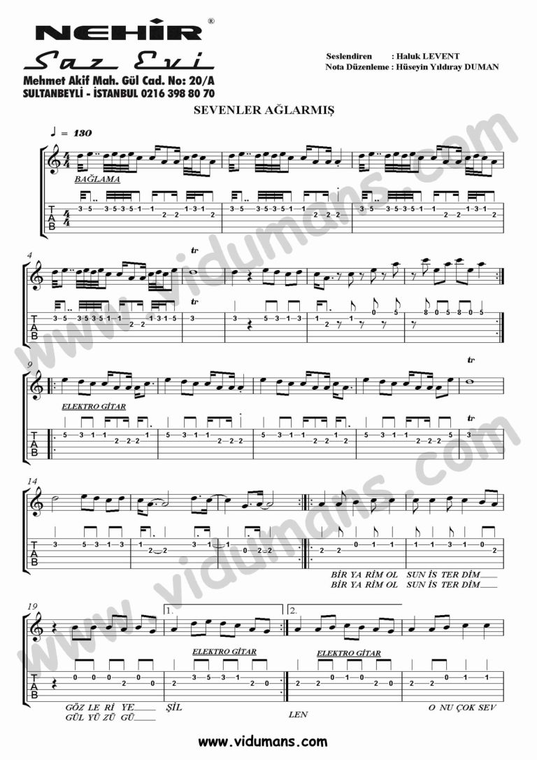 Sevenler Aglarmis_1-Gitar-Tab-Solo-Notalari