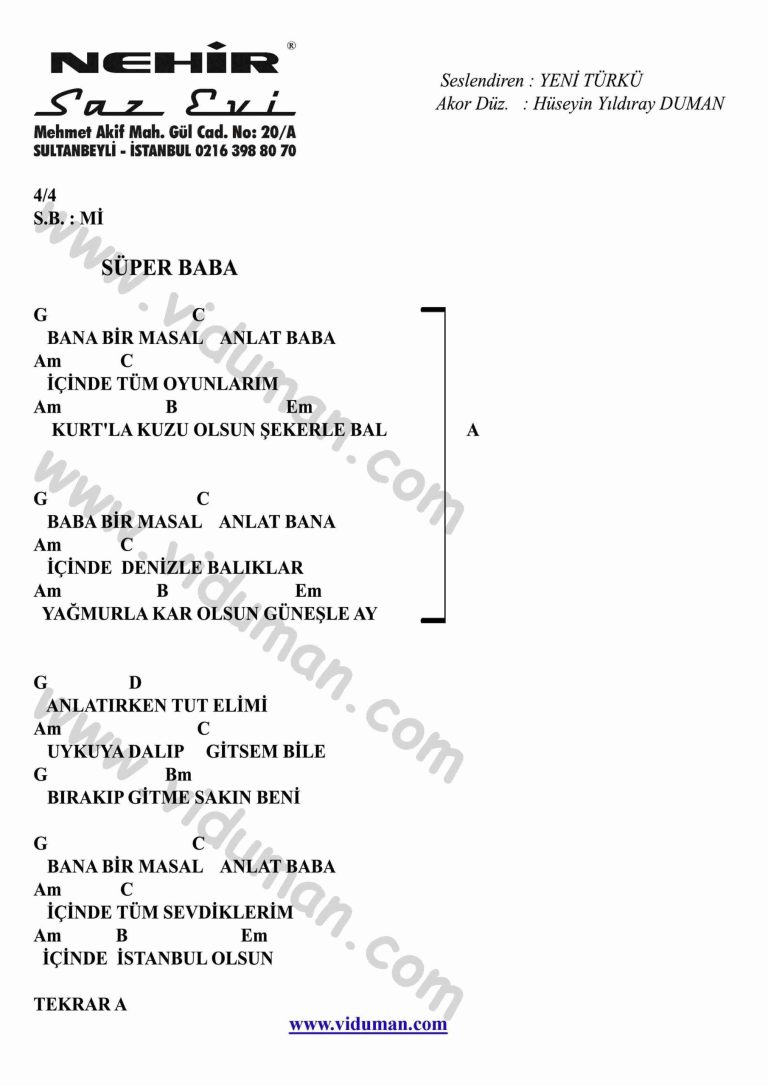 Super Baba (Bana Bir Masal Anlat Baba)-Gitar-Ritim-Akorlari