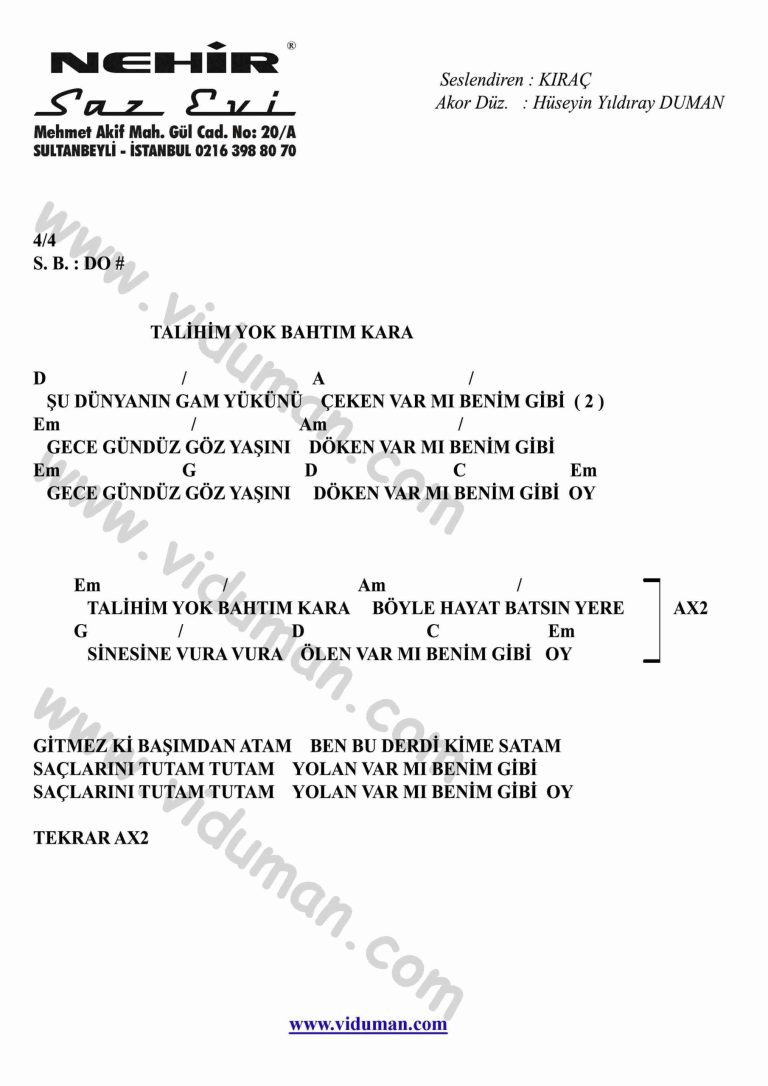 Talihim Yok Bahtim Kara-Gitar-Ritim-Akorlari