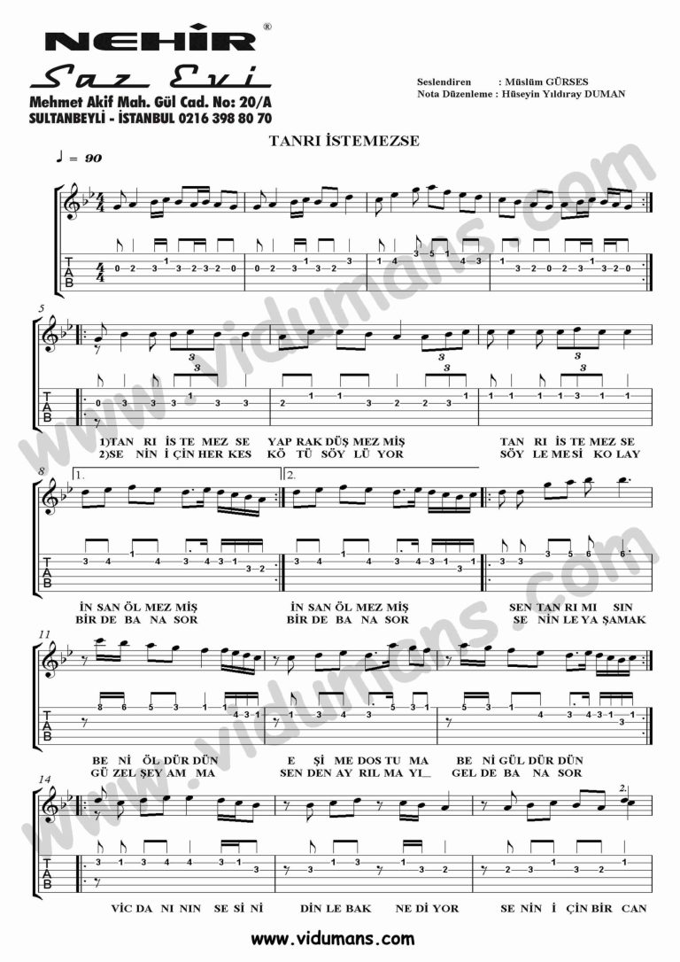 Tanri Istemezse_1-Gitar-Tab-Solo-Notalari