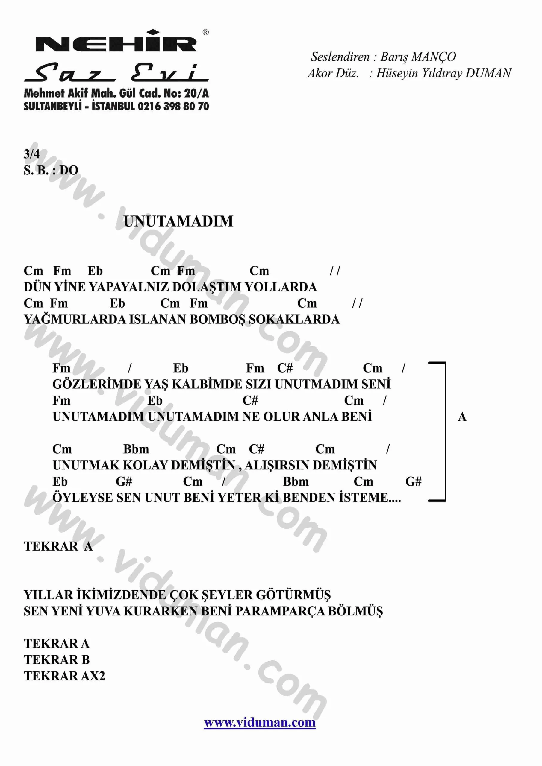 Unutamadim-Gitar-Ritim-Akorlari