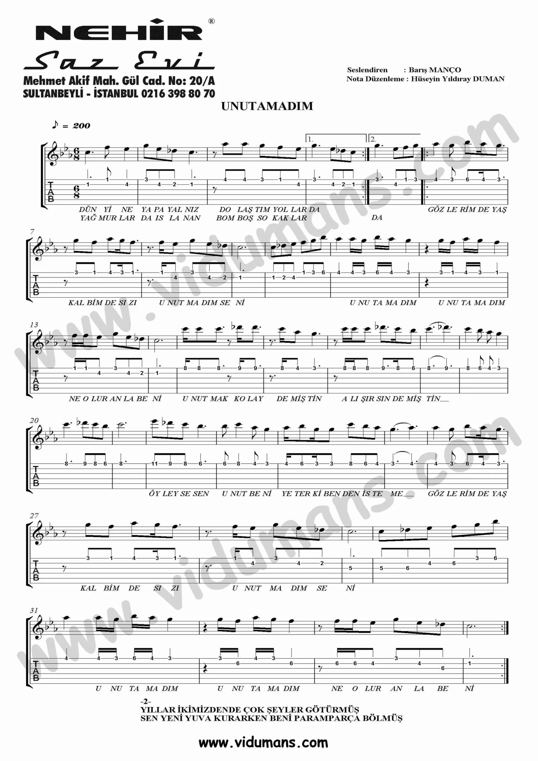 Unutamadim-Gitar-Tab-Solo-Notalari