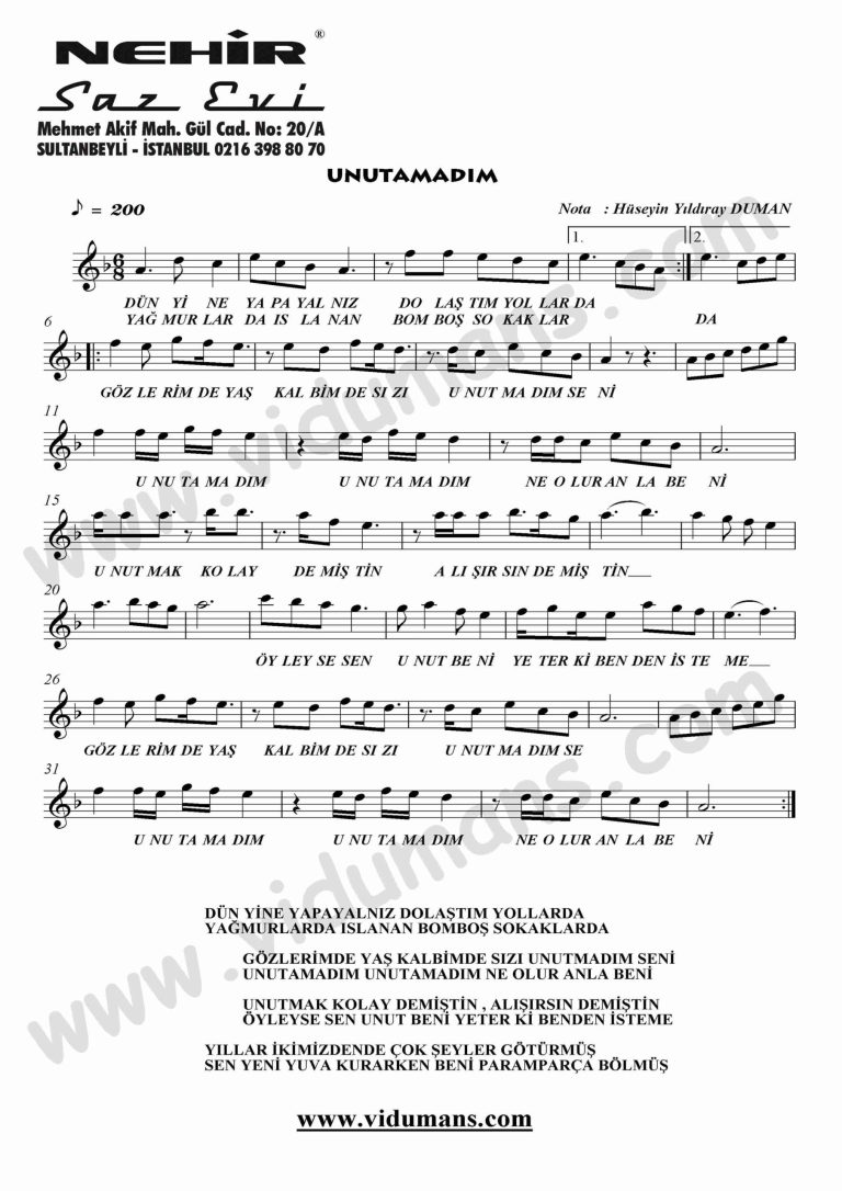 Unutamadim-Keman-Notalari