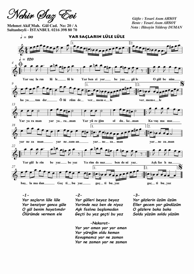 Yar Saclarin Lule Lule-Keman-Notalari