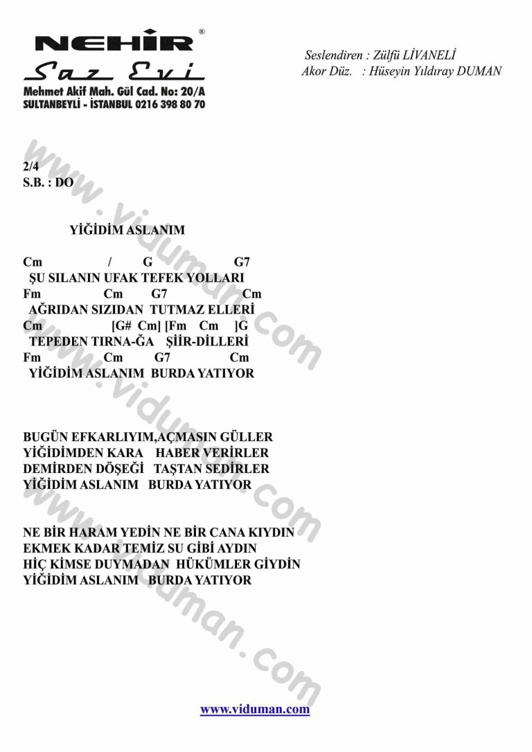 Yigidim Aslanim-Gitar-Ritim-Akorlari