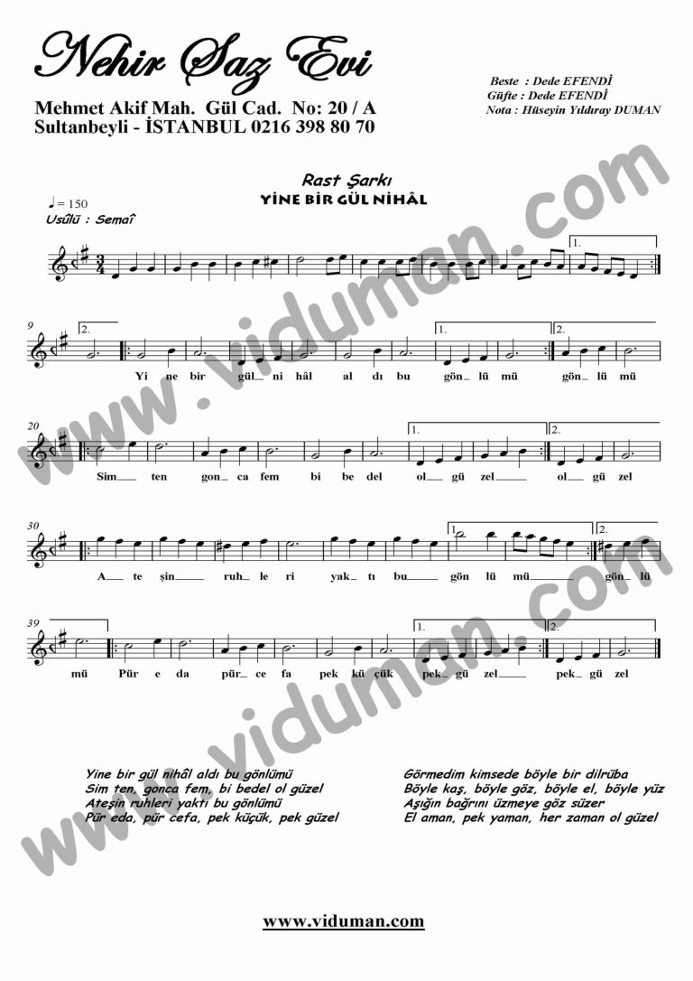 Yine Bir Gul Nihal-Keman-Notalari