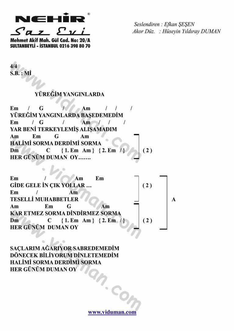 Yuregim Yanginlarda-Gitar-Ritim-Akorlari