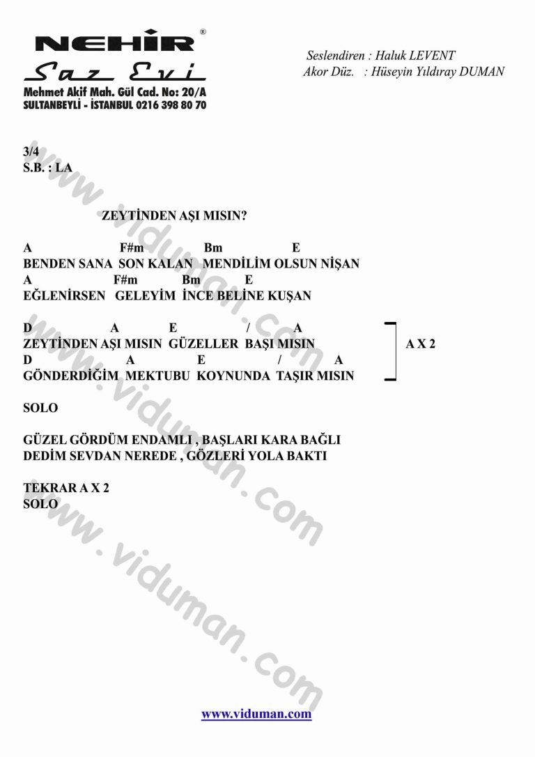 Zeytinden Asimisin-Gitar-Ritim-Akorlari