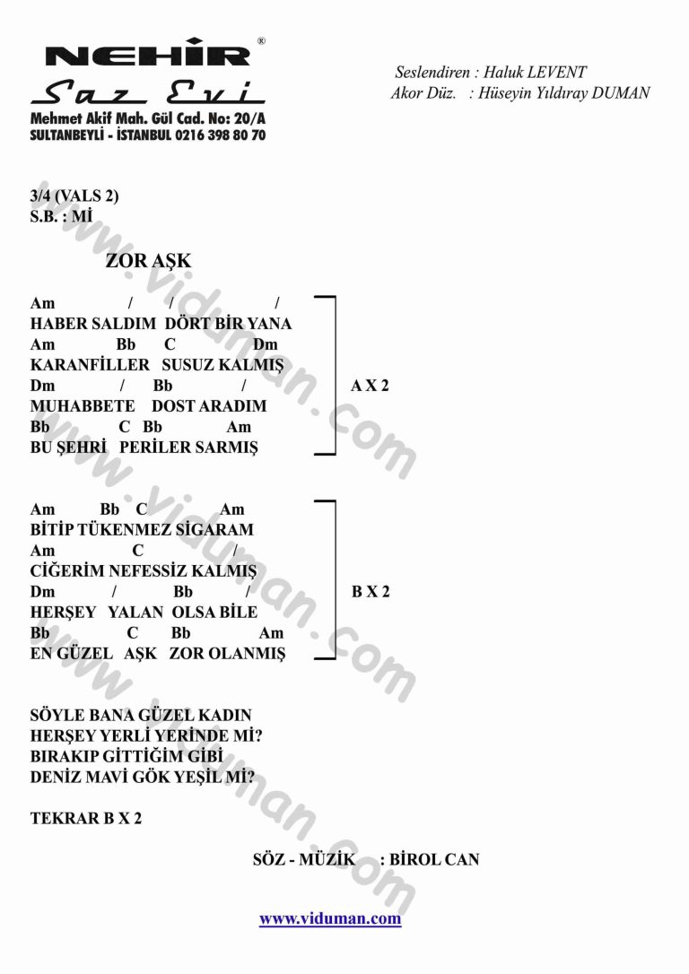 Zor Ask-Gitar-Ritim-Akorlari