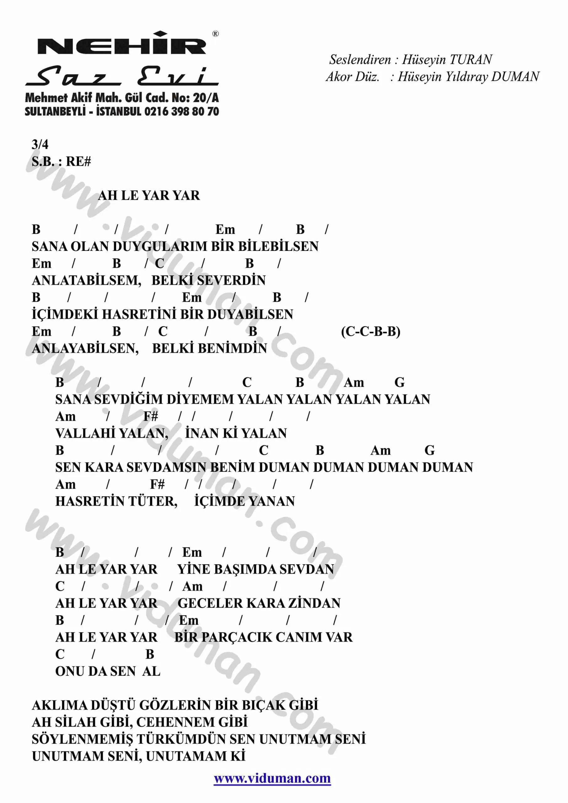 Ah Le Yar Yar-Gitar-Ritim-Akorlari