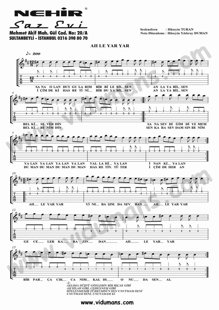 Ah Le Yar-Gitar-Tab-Solo-Notalari