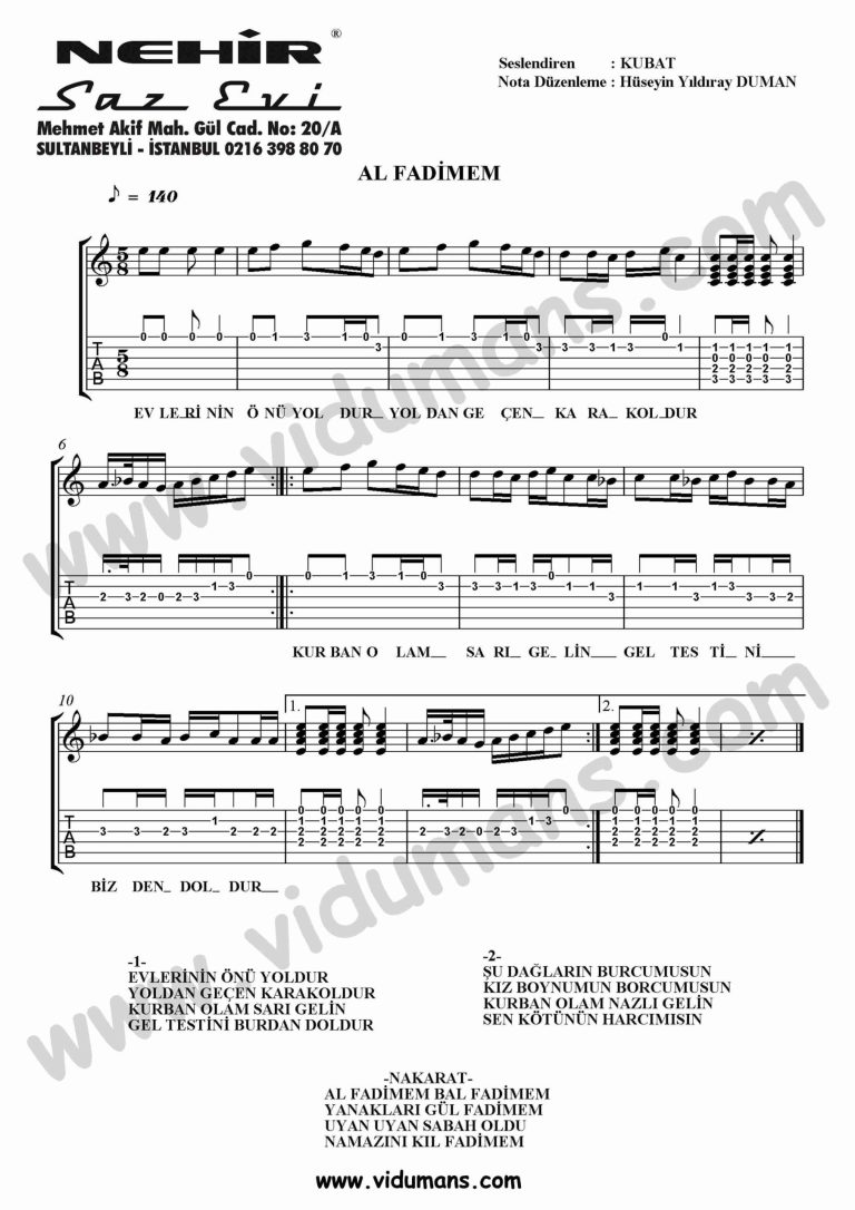Al Fadimem-Gitar-Tab-Solo-Notalari