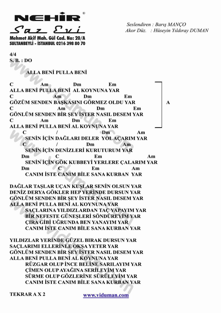 Alla Beni Pulla Beni-Gitar-Ritim-Akorlari