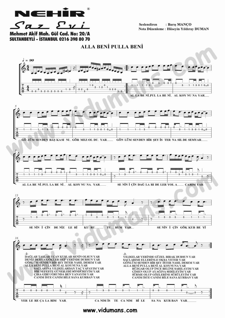 Alla Beni Pulla Beni-Gitar-Tab-Solo-Notalari