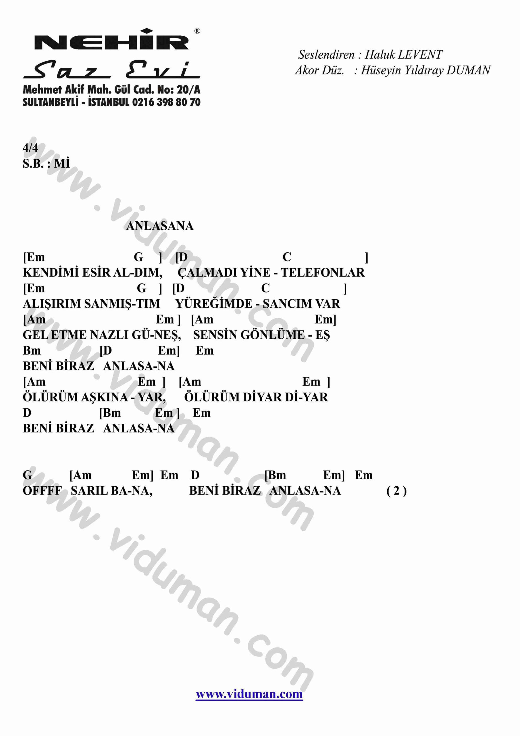 Anlasana solo gitar notaları