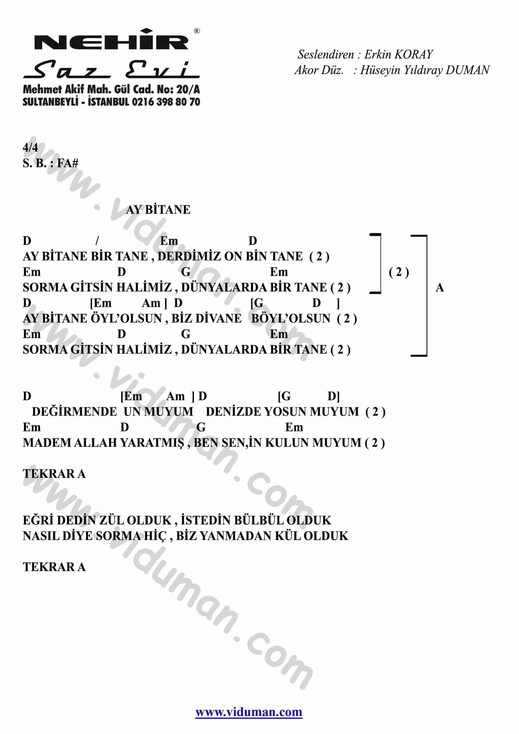 Ay Bitane-Gitar-Ritim-Akorlari