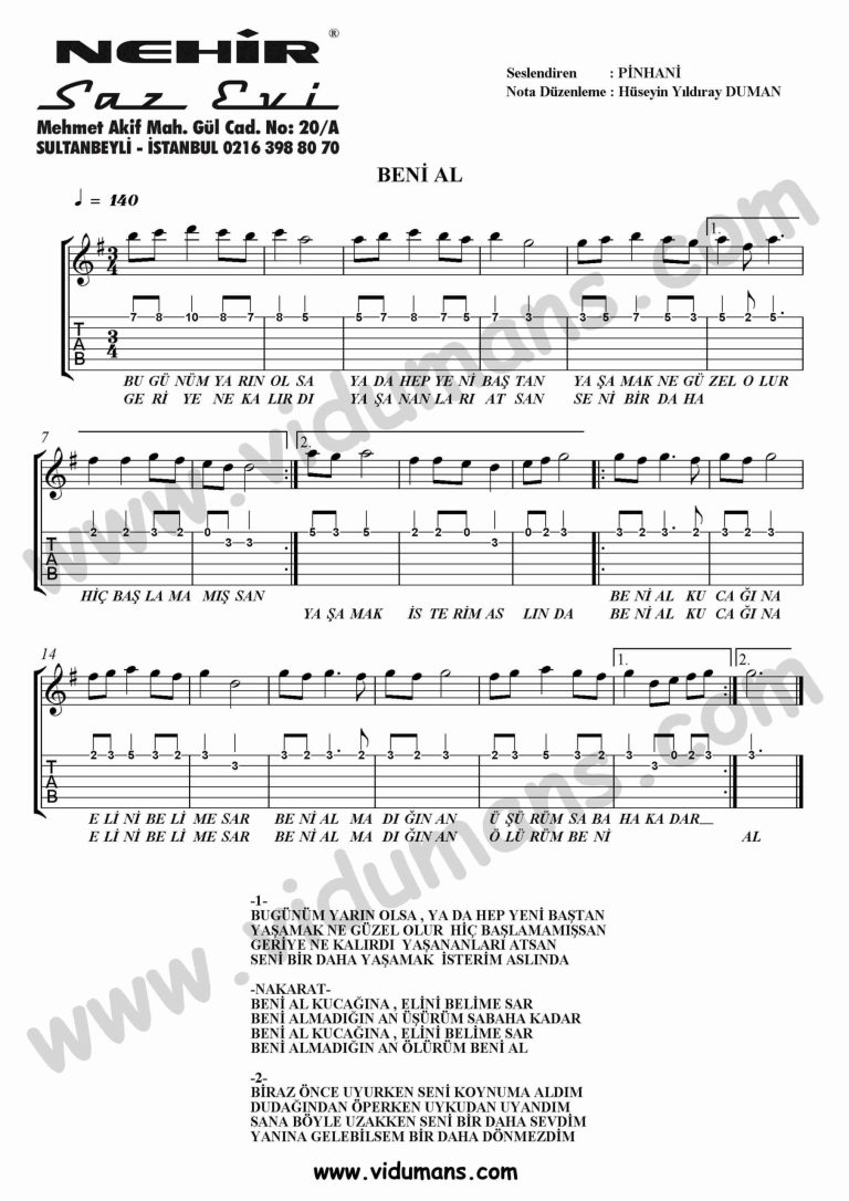 Beni Al-Gitar-Tab-Solo-Notalari