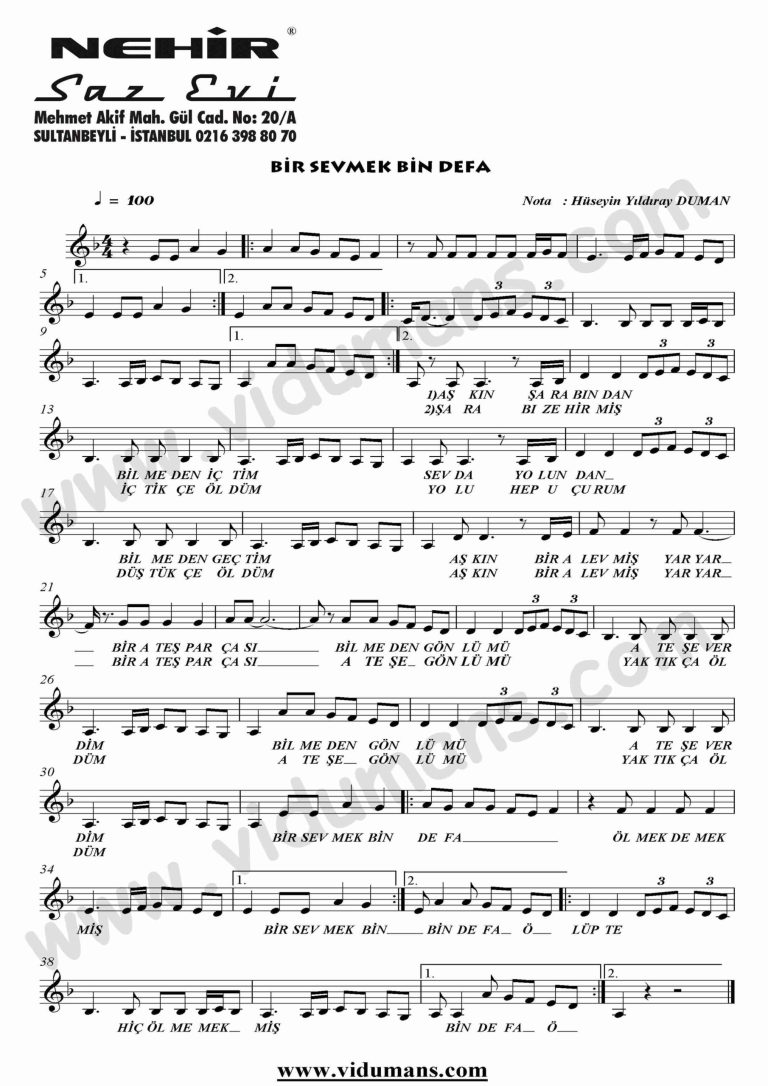 Bir Sevmek Bin Defa-Keman-Notalari