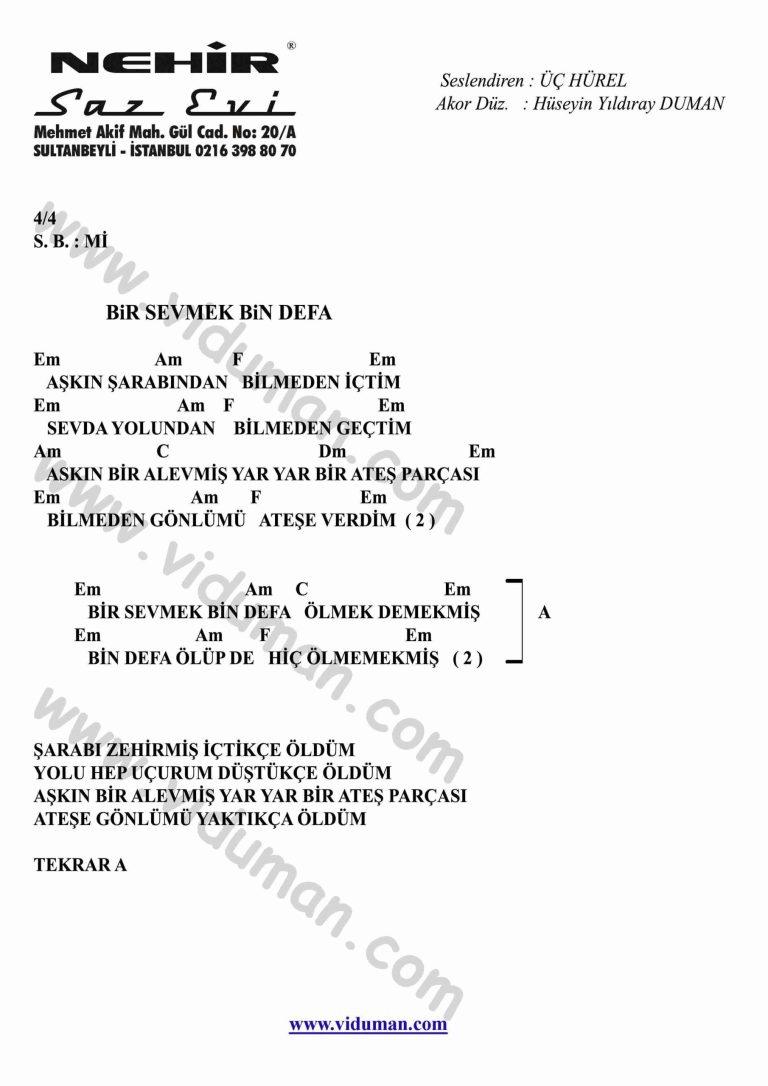 Bir Sevmek Bin Defa-Gitar-Ritim-Akorlari
