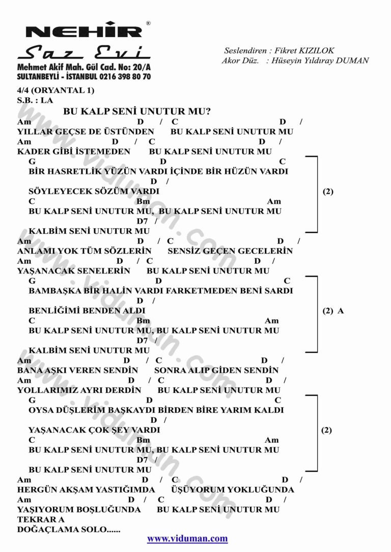 Bu Kalp Seni Unutur mu-Gitar-Ritim-Akorlari