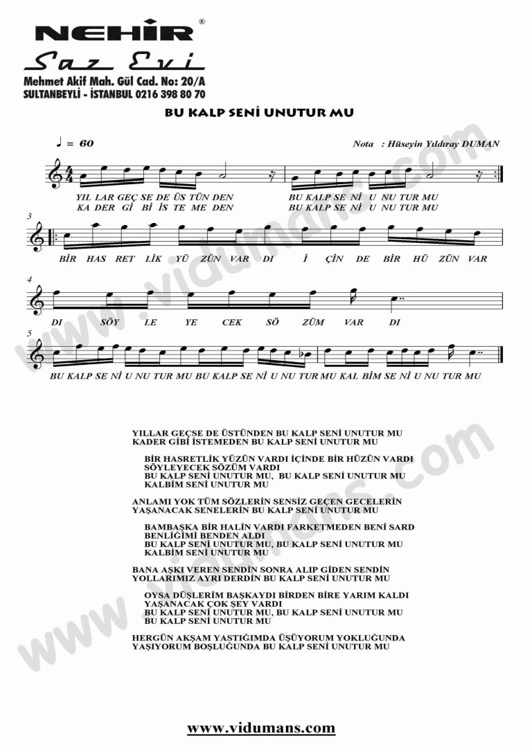 Bu Kalp Seni Unutur mu-Keman-Notalari