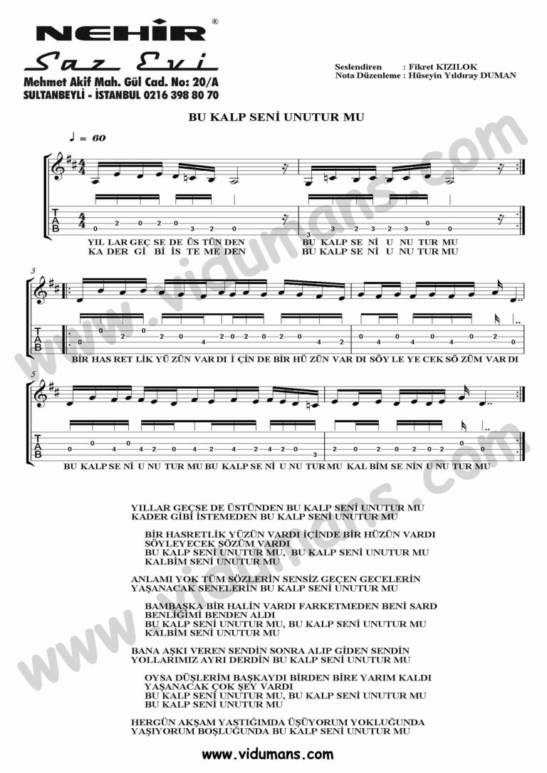 Bu Kalp Seni Unutur mu-Gitar-Tab-Solo-Notalari