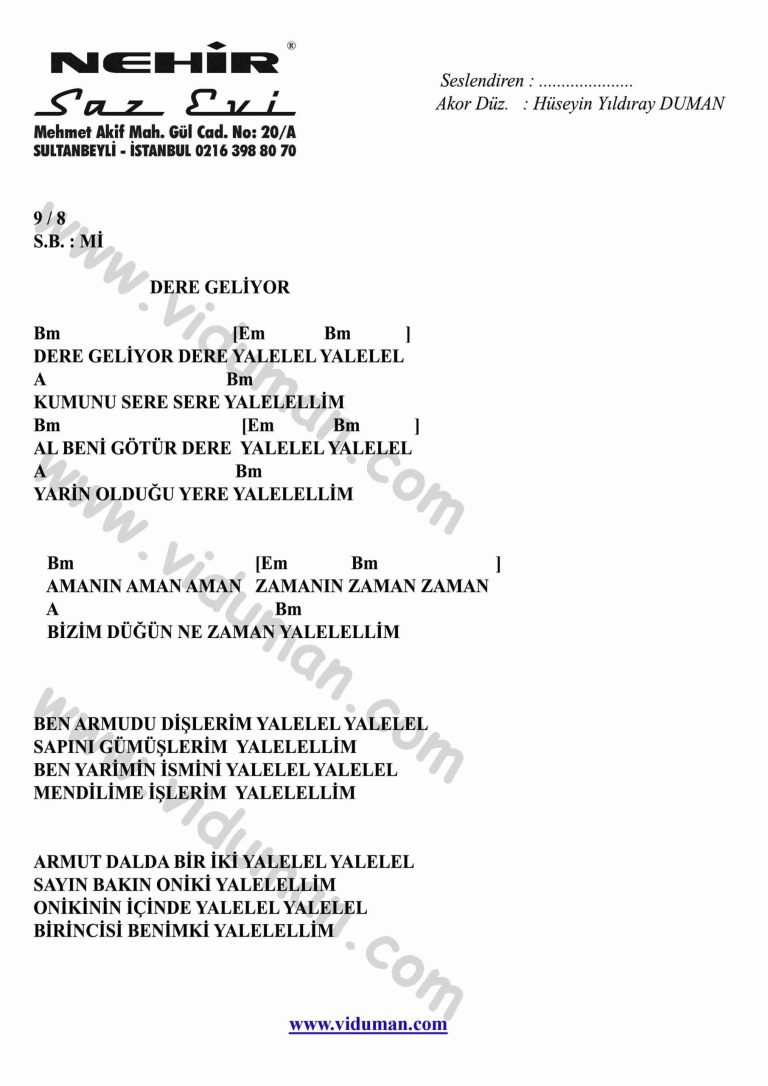 Dere Geliyor-Gitar-Ritim-Akorlari