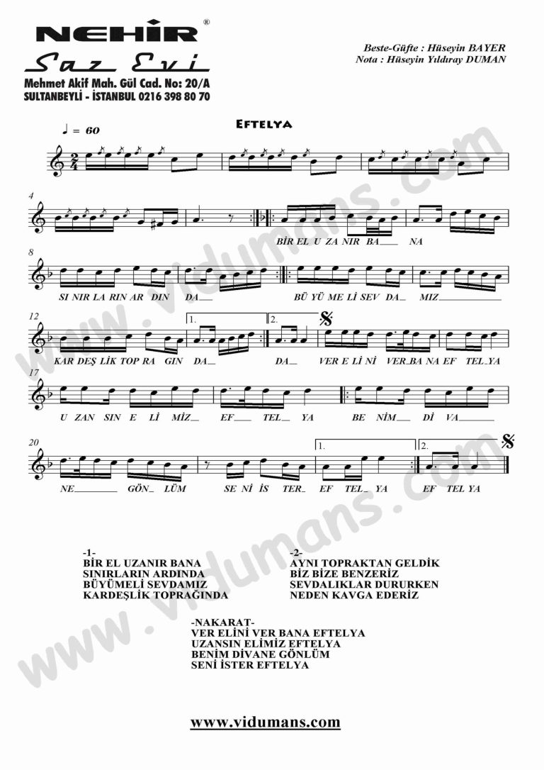 Eftelya-Keman-Notalari