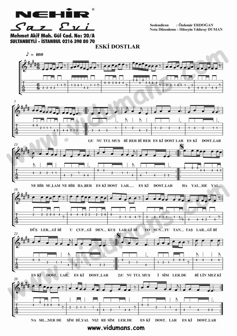 Eski Dostlar-Gitar-Tab-Solo-Notalari